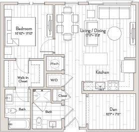 1 Bed/2 Bath Den-B4 floor plan