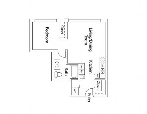 1x1 D floor plan