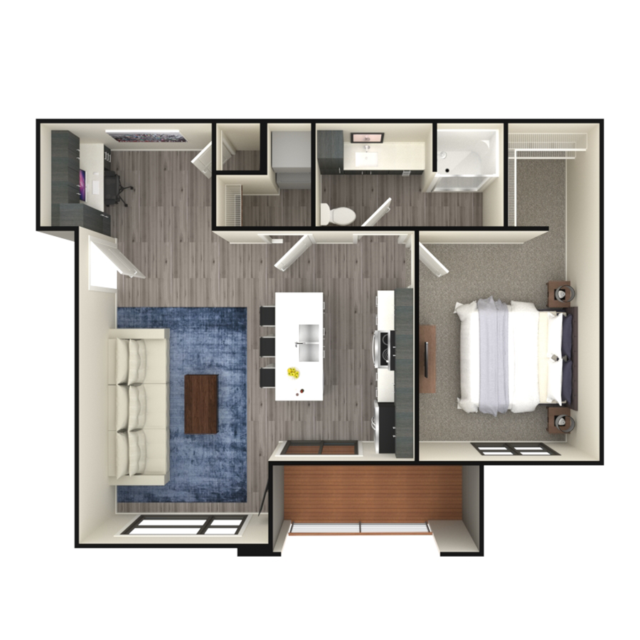 A1 - 1x1 floor plan