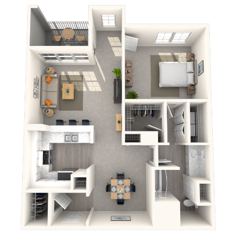 Traditional 1x1 882-899 SF floor plan