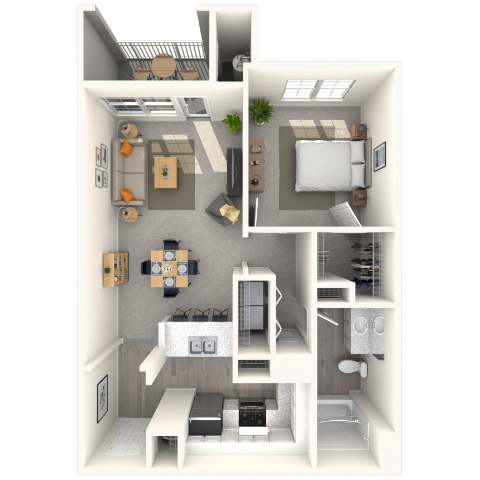 Traditional 1x1 782-857 SF floor plan