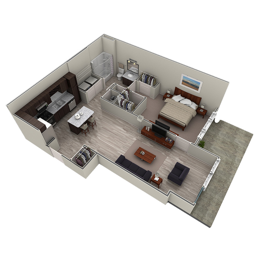 1 BR Designer Courtyard floor plan