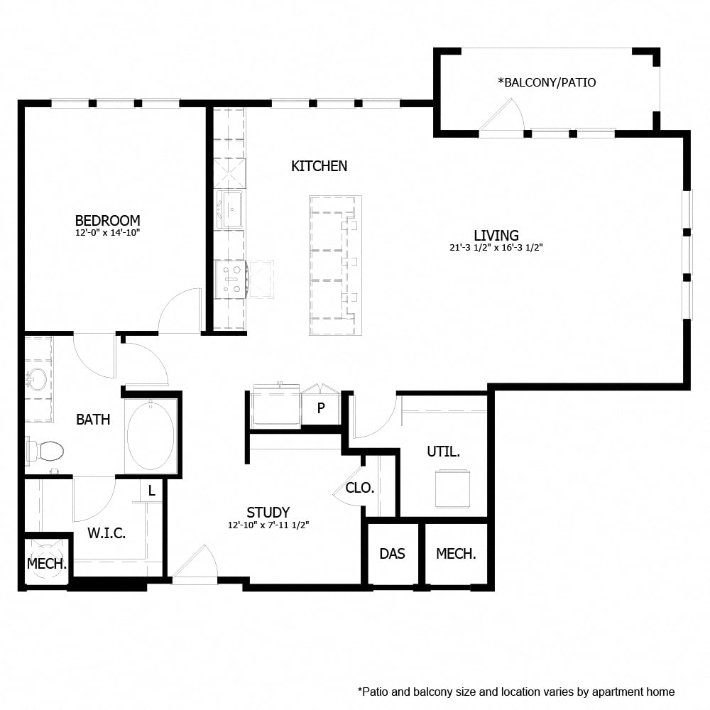 Rendering of the CH_A9 floor plan with 1 bedroom[s] and 1 bathroom[s] at The Chloe