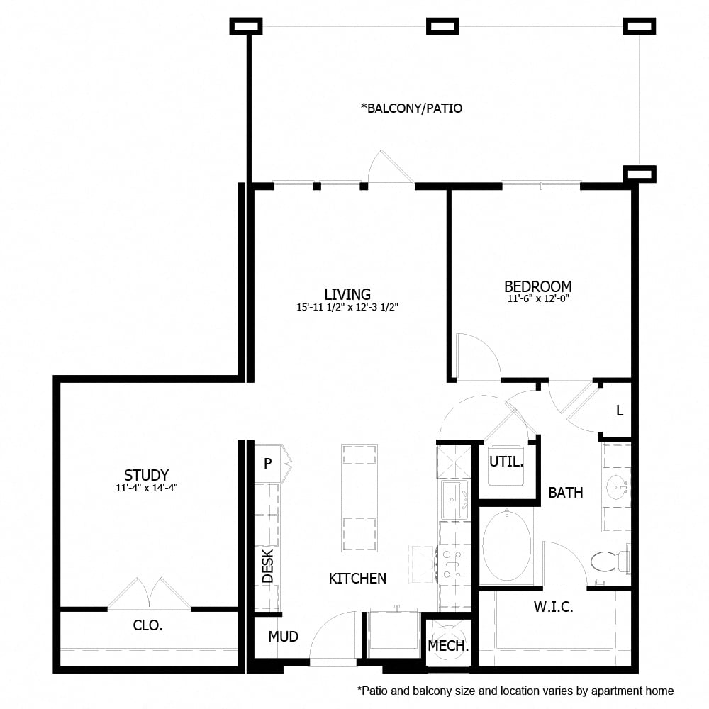 Rendering of the CH_A11 floor plan with 1 bedroom[s] and 1 bathroom[s] at The Chloe
