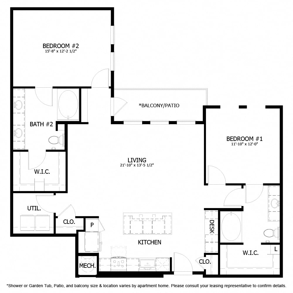 Rendering of the CH_B9 floor plan with 2 bedroom[s] and 2 bathroom[s] at The Chloe