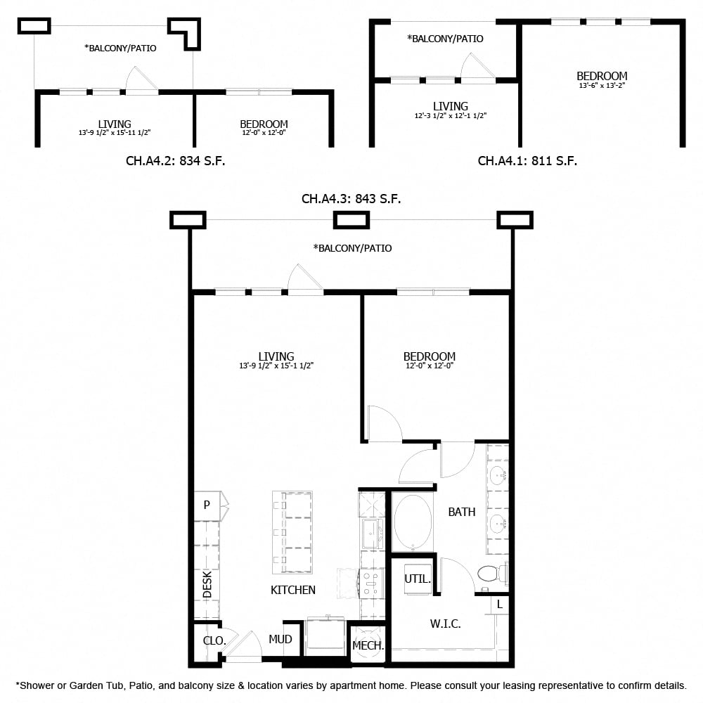 Rendering of the CH_A4 floor plan with 1 bedroom[s] and 1 bathroom[s] at The Chloe