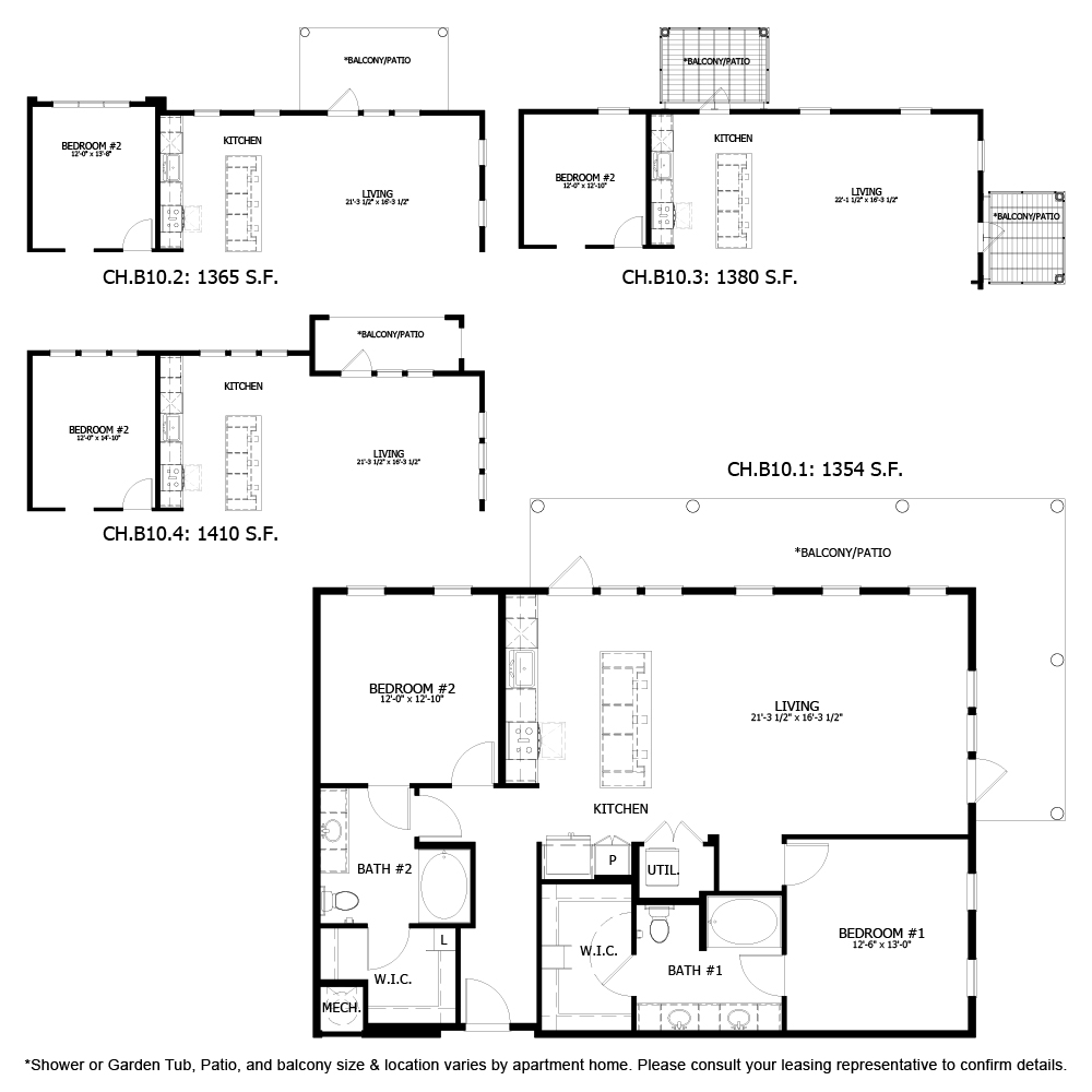 Rendering of the CH_B10 floor plan with 2 bedroom[s] and 2 bathroom[s] at The Chloe