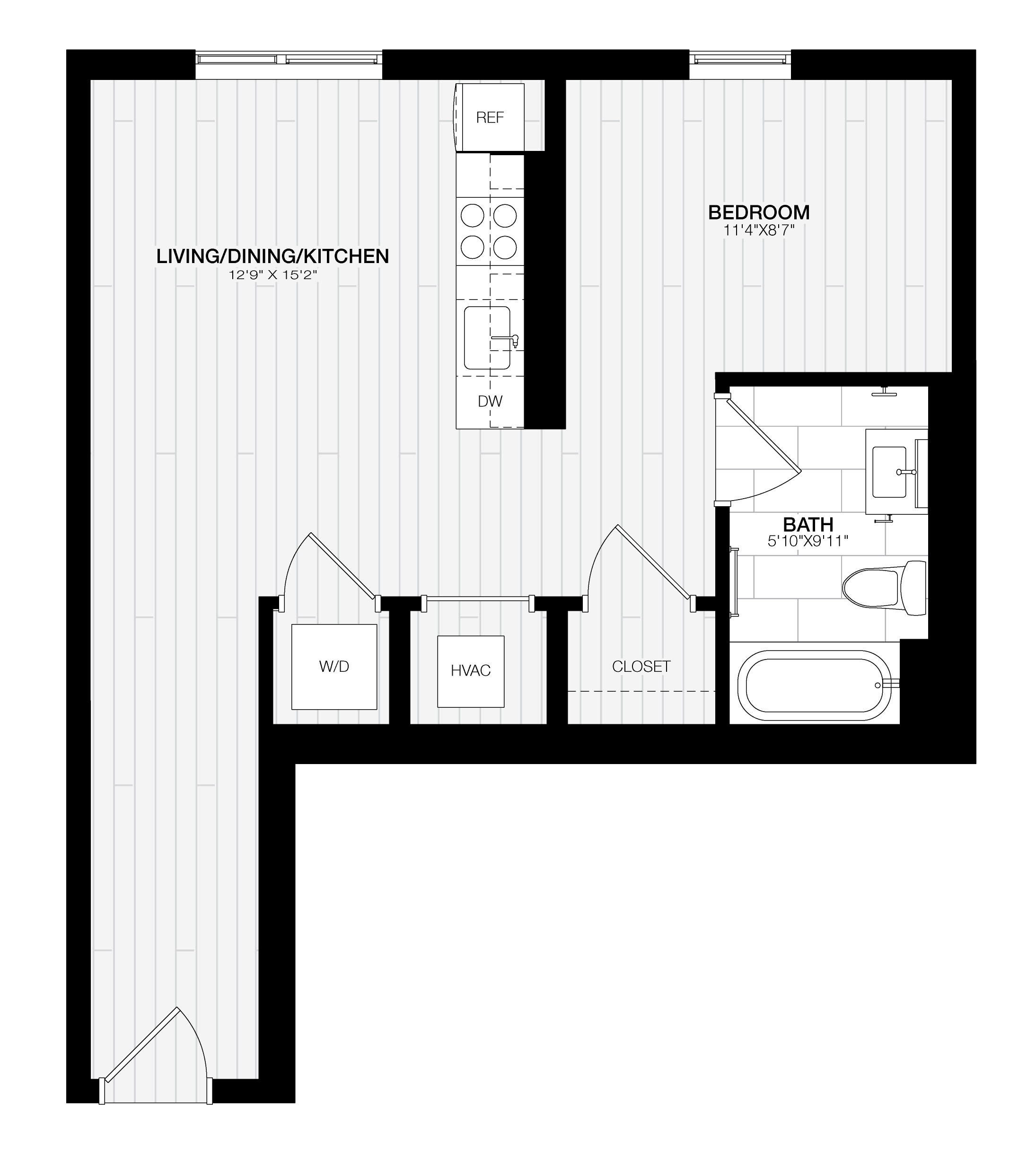 1 Bed/1 Bath JR-B2 floor plan