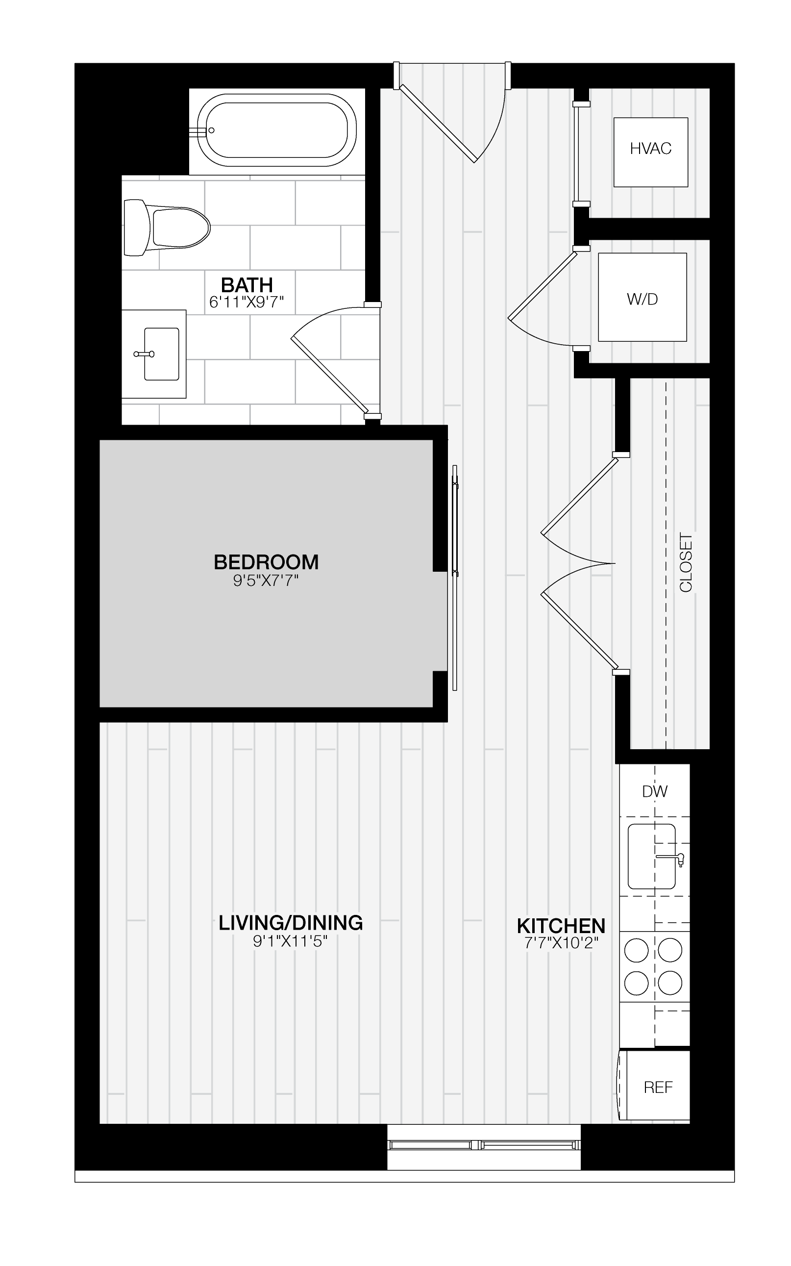 1 Bed/1 Bath JR-B1 floor plan