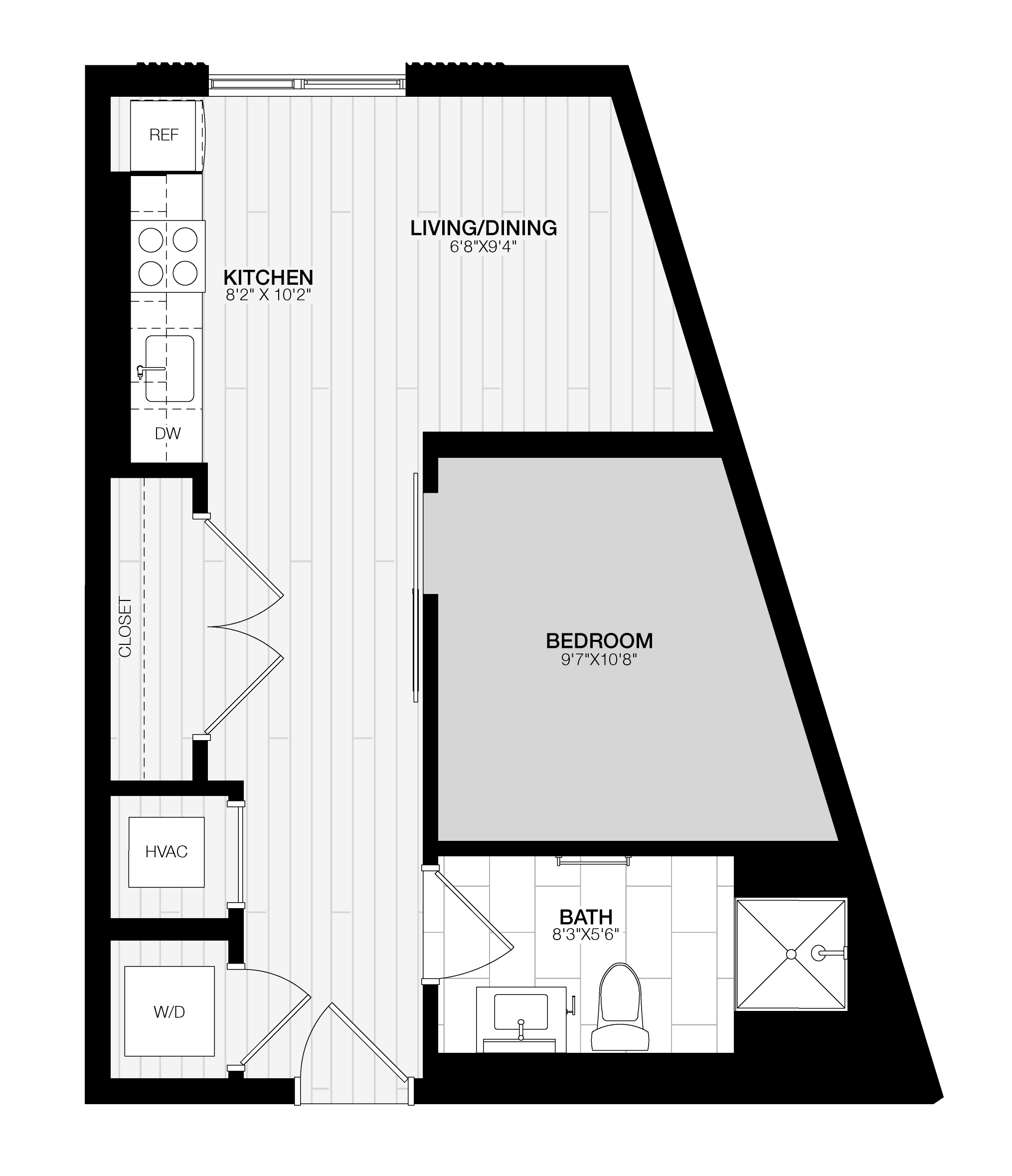 1 Bed/1 Bath JR-B3 floor plan