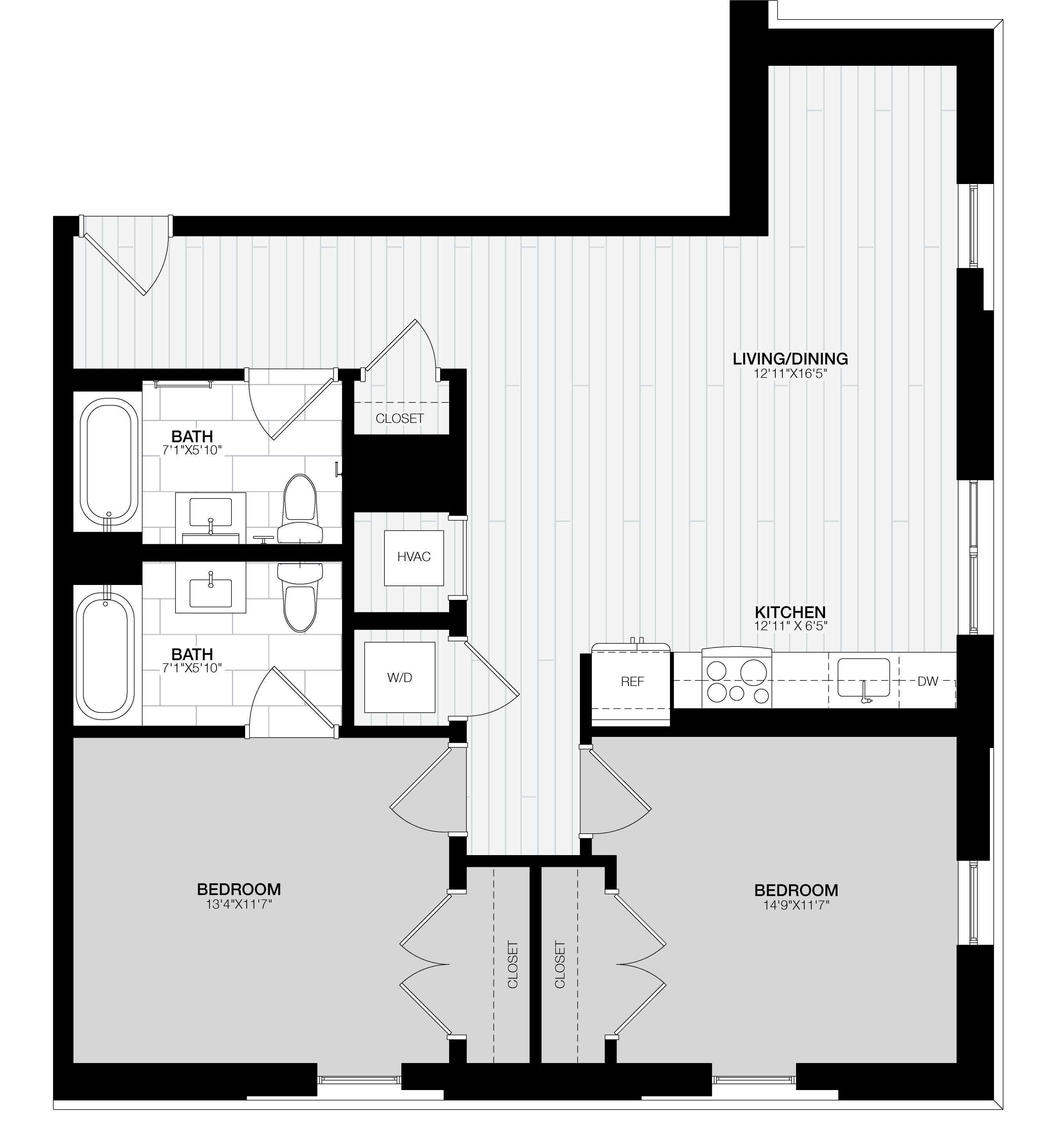 2 Bed/2 Bath-D1 floor plan