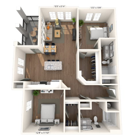 B5 2x2 1263 SF floor plan