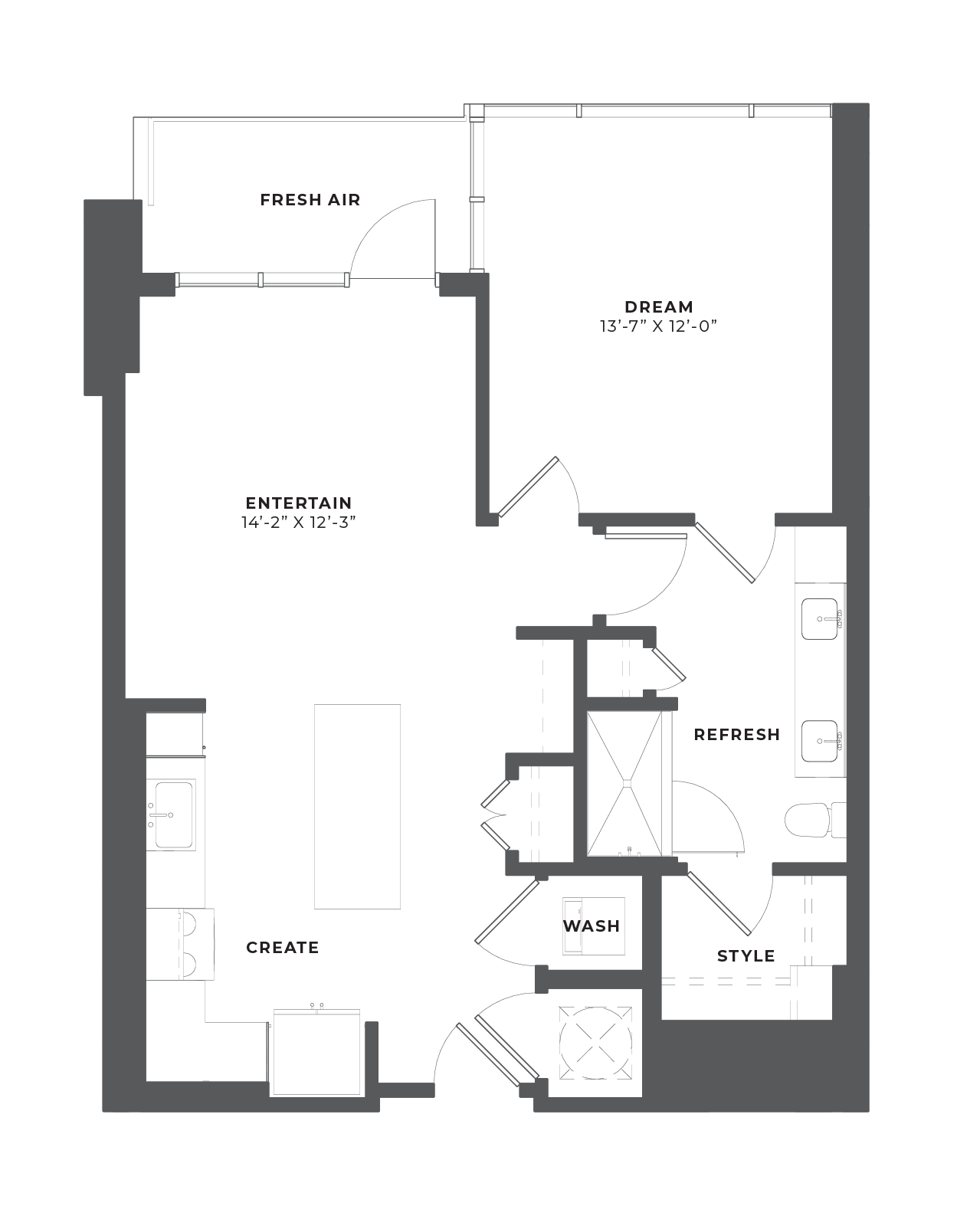 1 Bed/1 Bath-AH2-ANSI floor plan