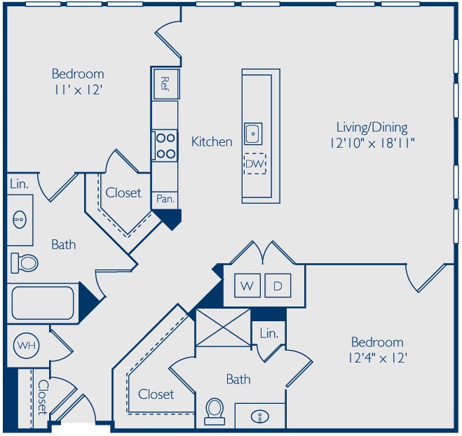 2 Bed 2 Bath B2F floor plan