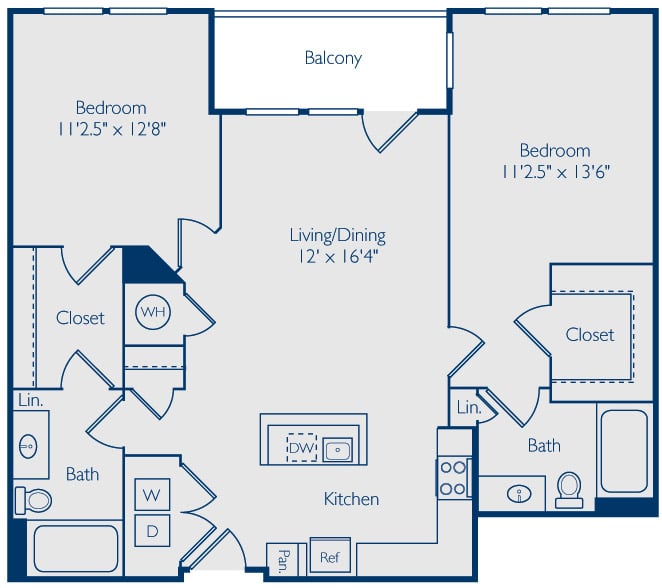 2 Bed 2 Bath B2B floor plan