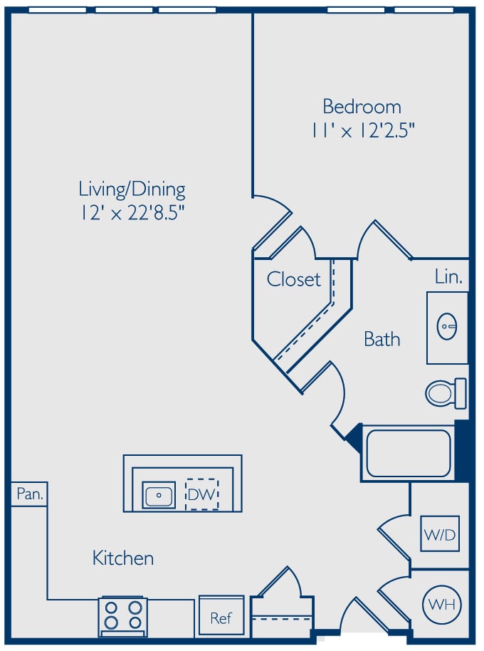 1 Bed 1 Bath A1P floor plan