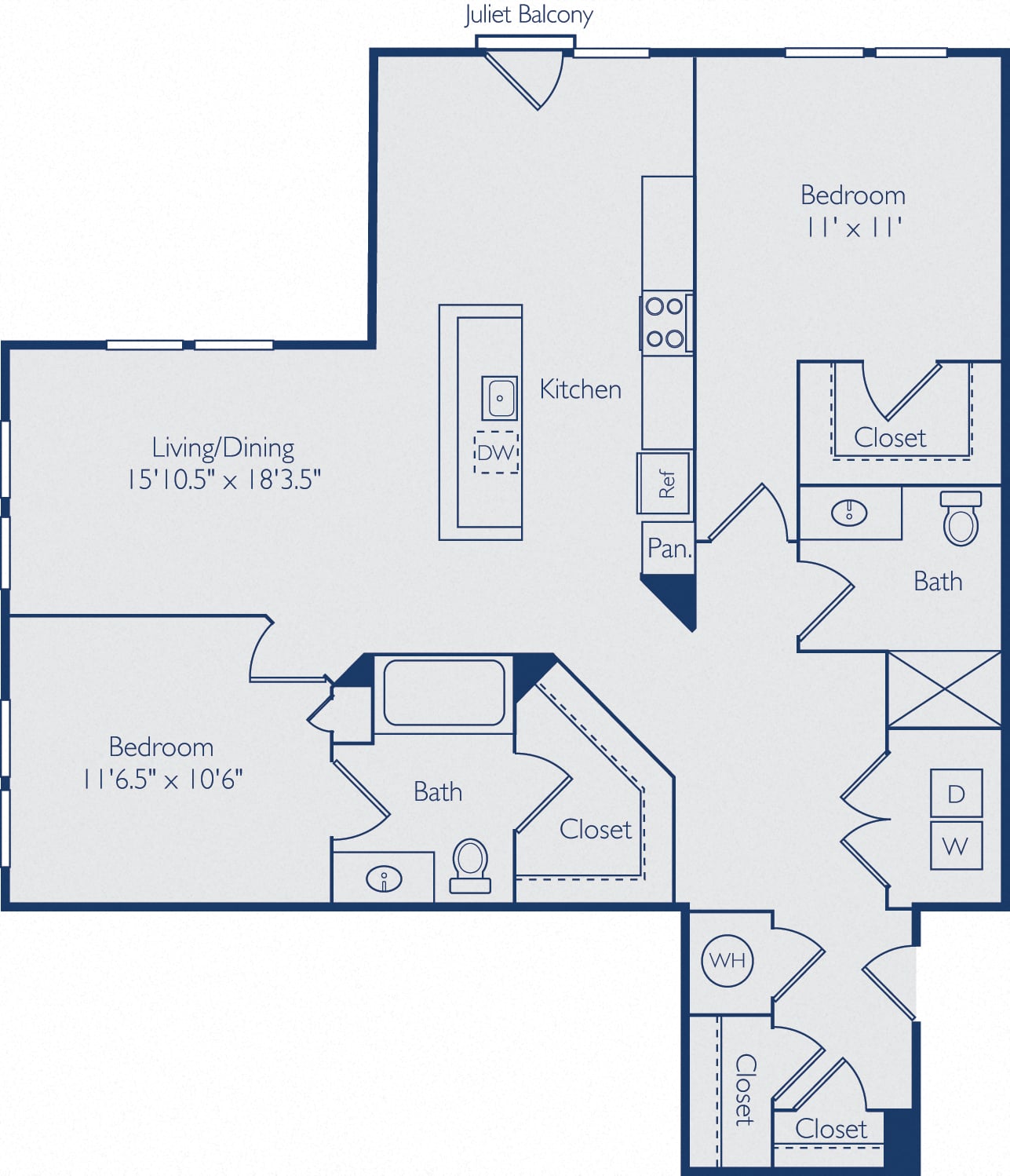 2 Bed 2 Bath B2K floor plan