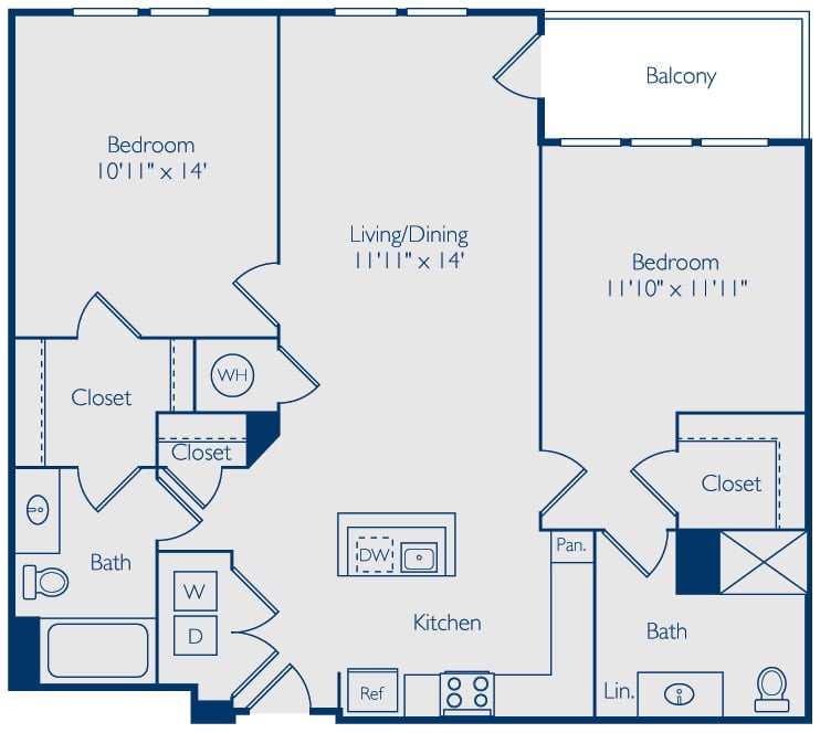 2 Bed 2 Bath B2C floor plan