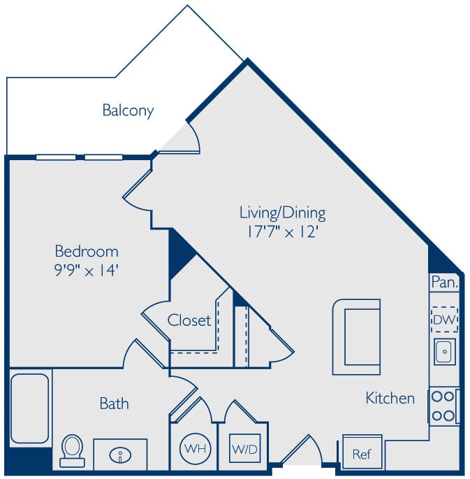 1 Bed 1 Bath A1H floor plan