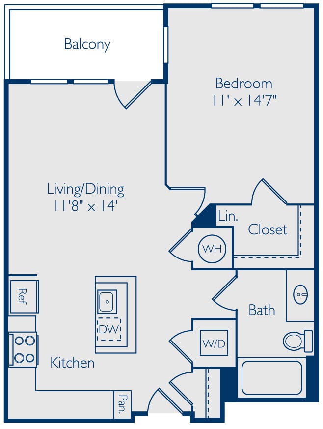 1 Bed 1 Bath A1D floor plan