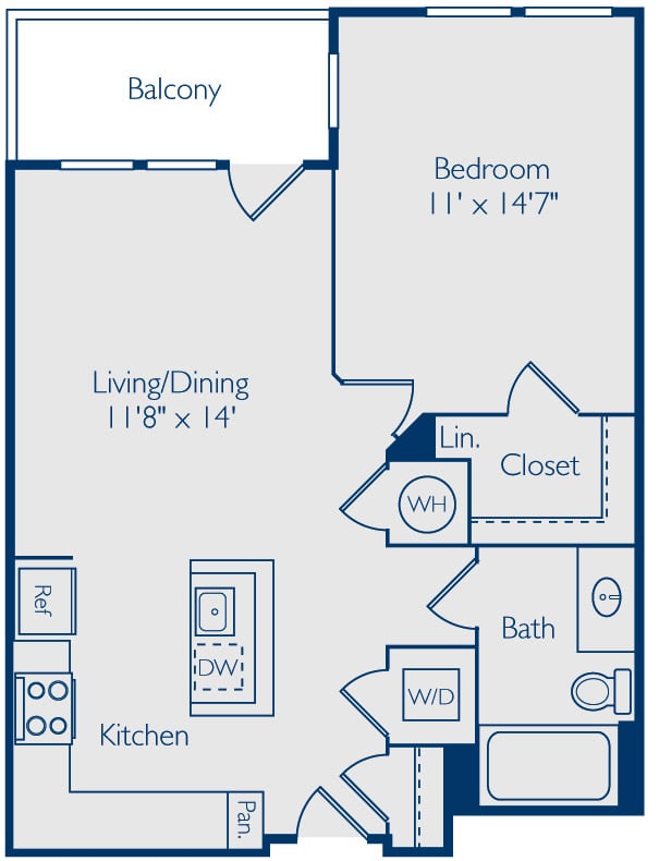 1 Bed 1 Bath A1I floor plan