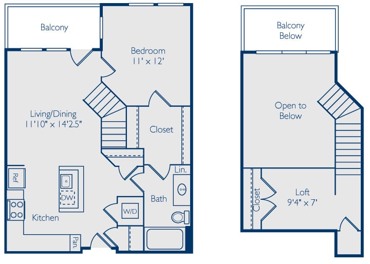 1 Bed 1 Bath A1BL floor plan