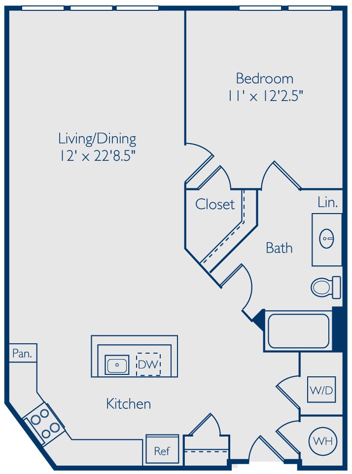 1 Bed 1 Bath A1K floor plan