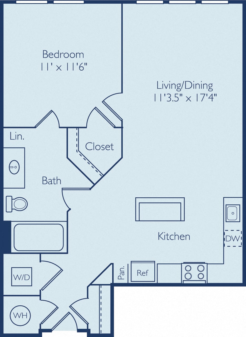 1 Bed 1 Bath A1C floor plan