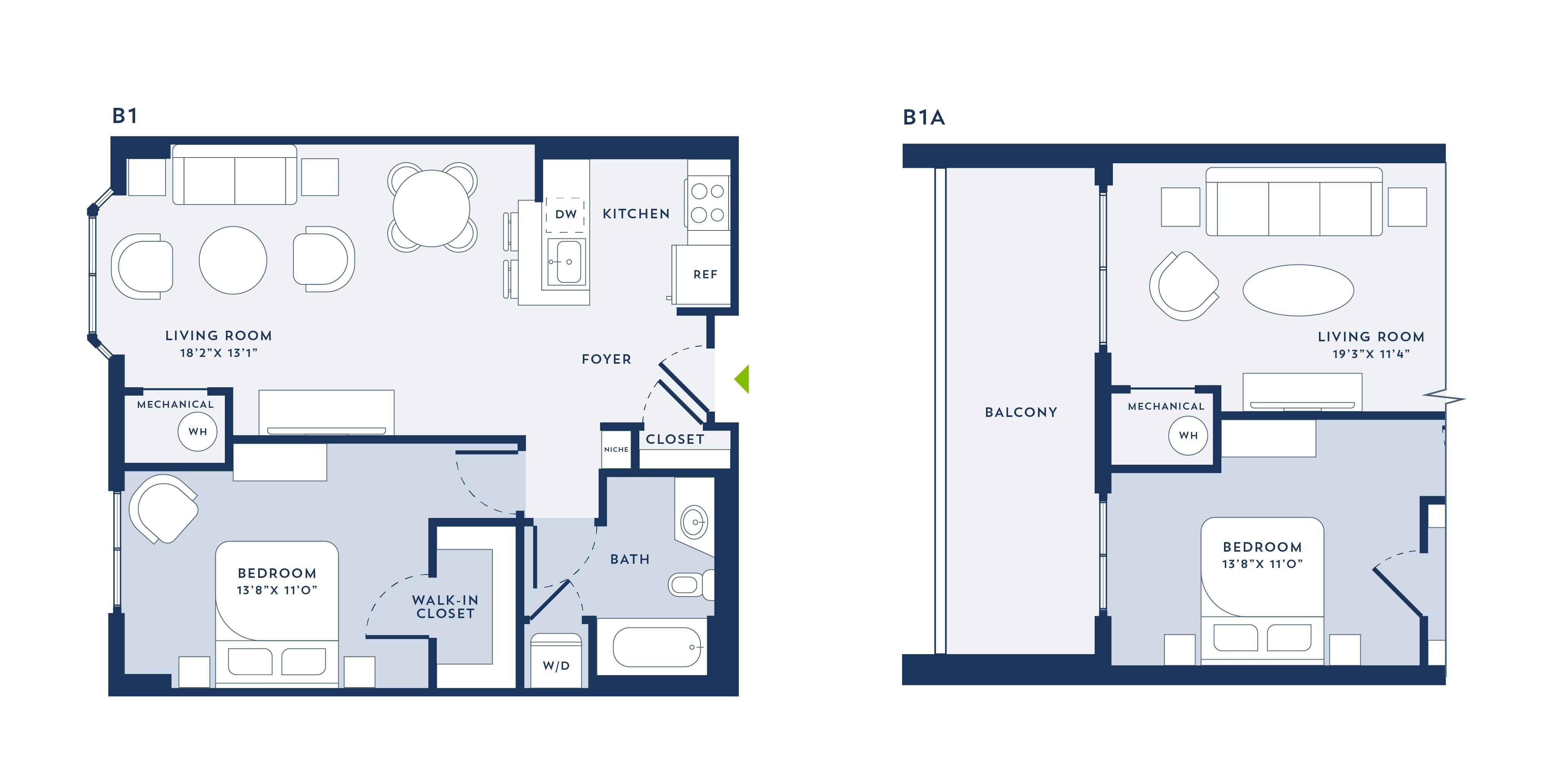 1 Bed/1 Bath - B1 floor plan