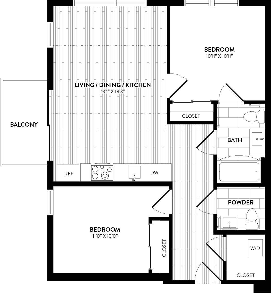 A2 2Ba - 2 Bed/1.5 Bath floor plan