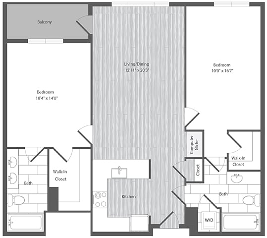 2 Bed 2 Bath - B3 floor plan