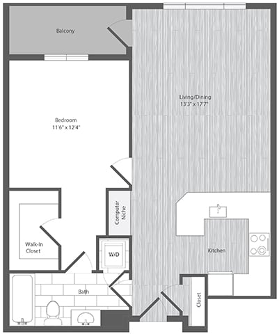 1 Bed 1 Bath - A4 floor plan
