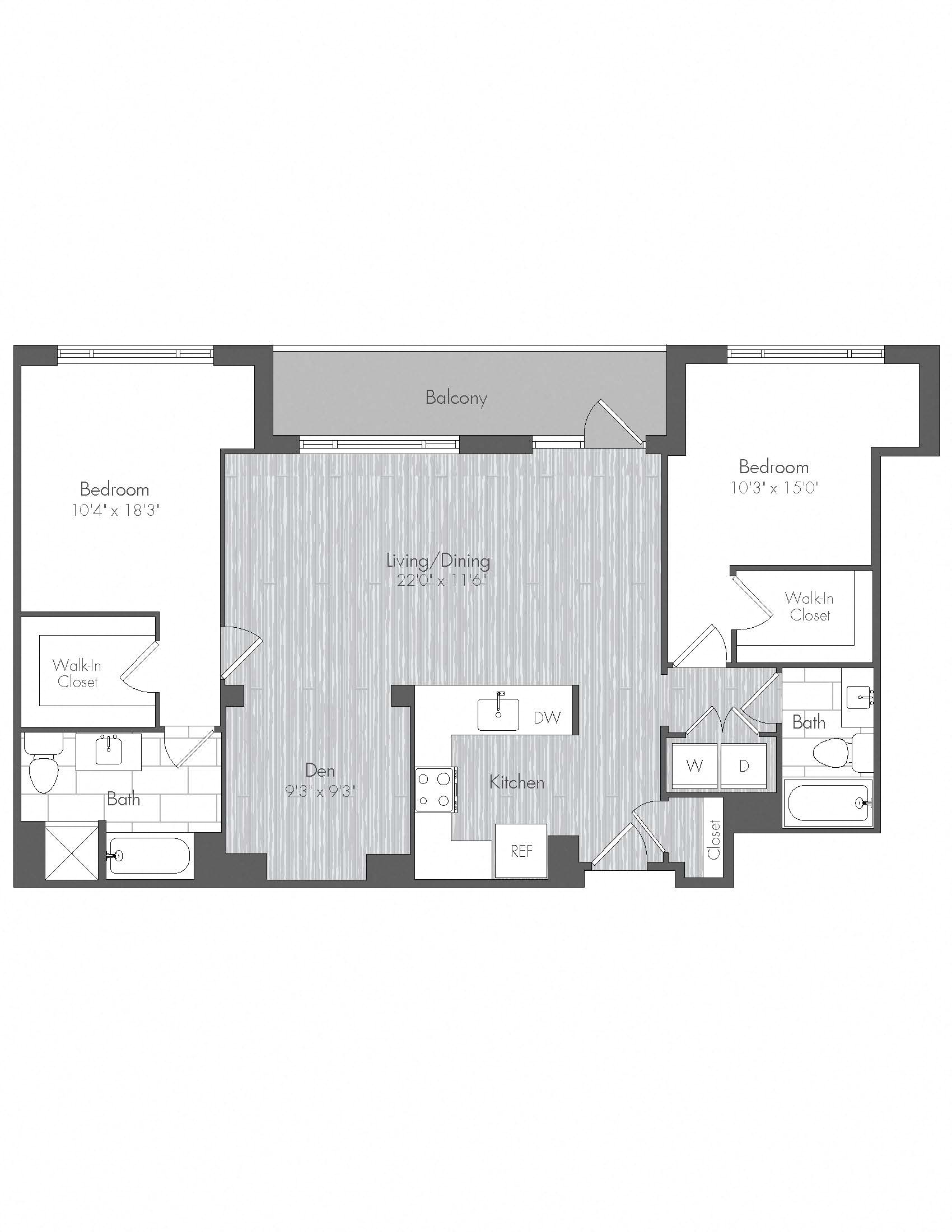 2 Bed 2 Bath Den - BD2 floor plan