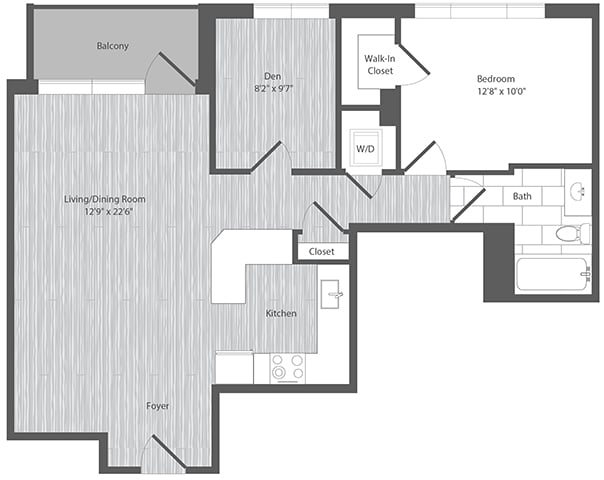 1 Bed 1 Bath Den - AD1 floor plan
