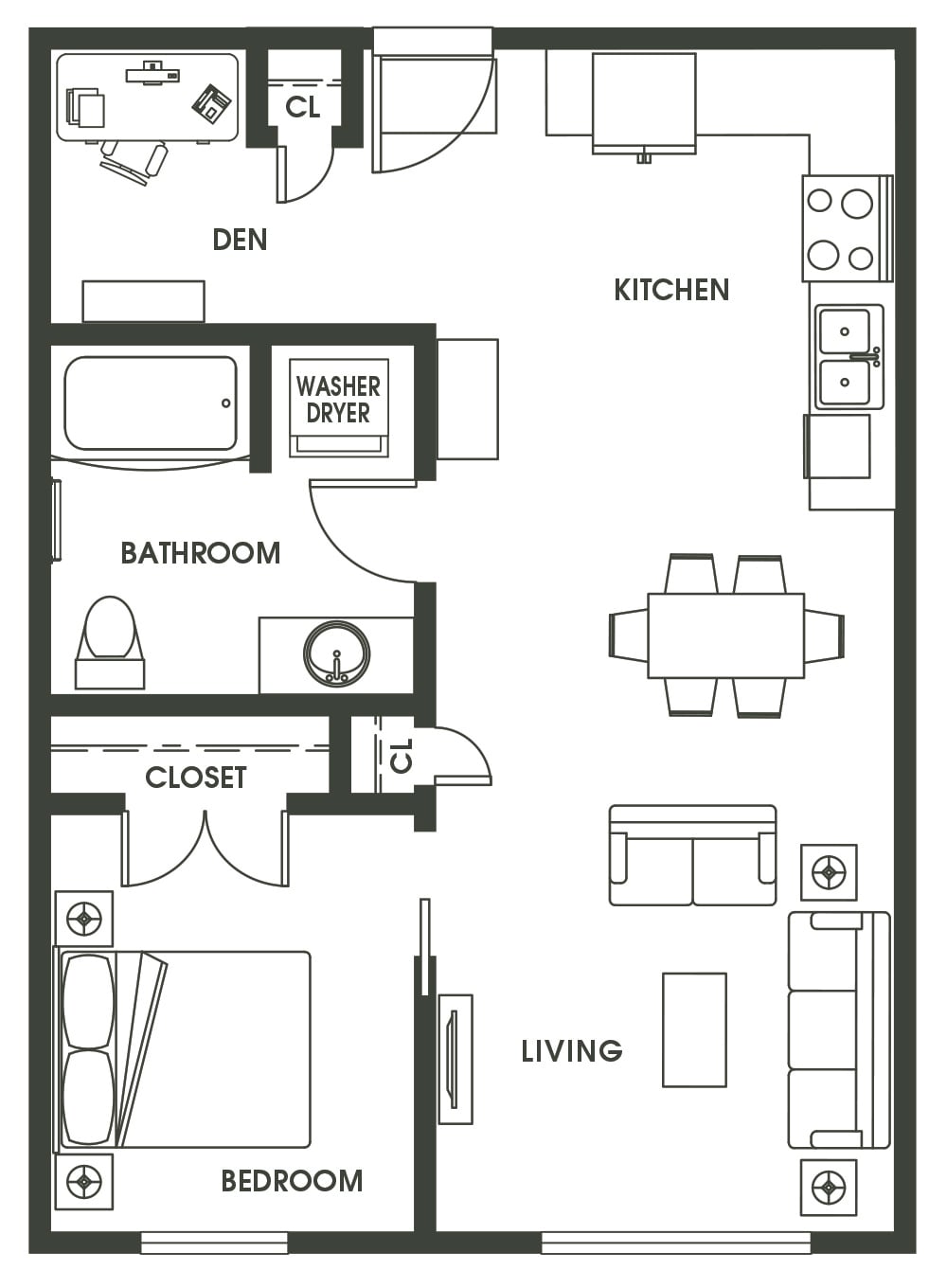 1 Bed 1 Bath A5 floor plan