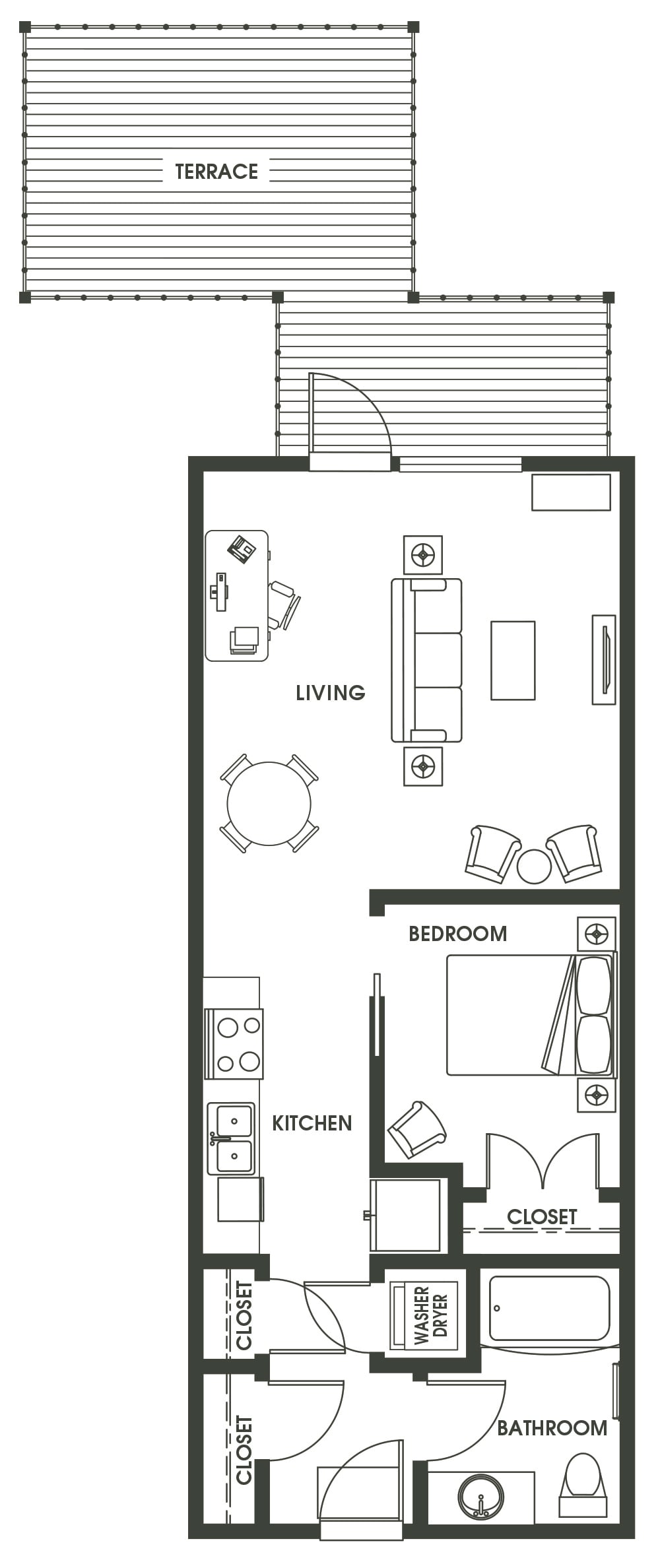 Open 1 Bed O1 floor plan