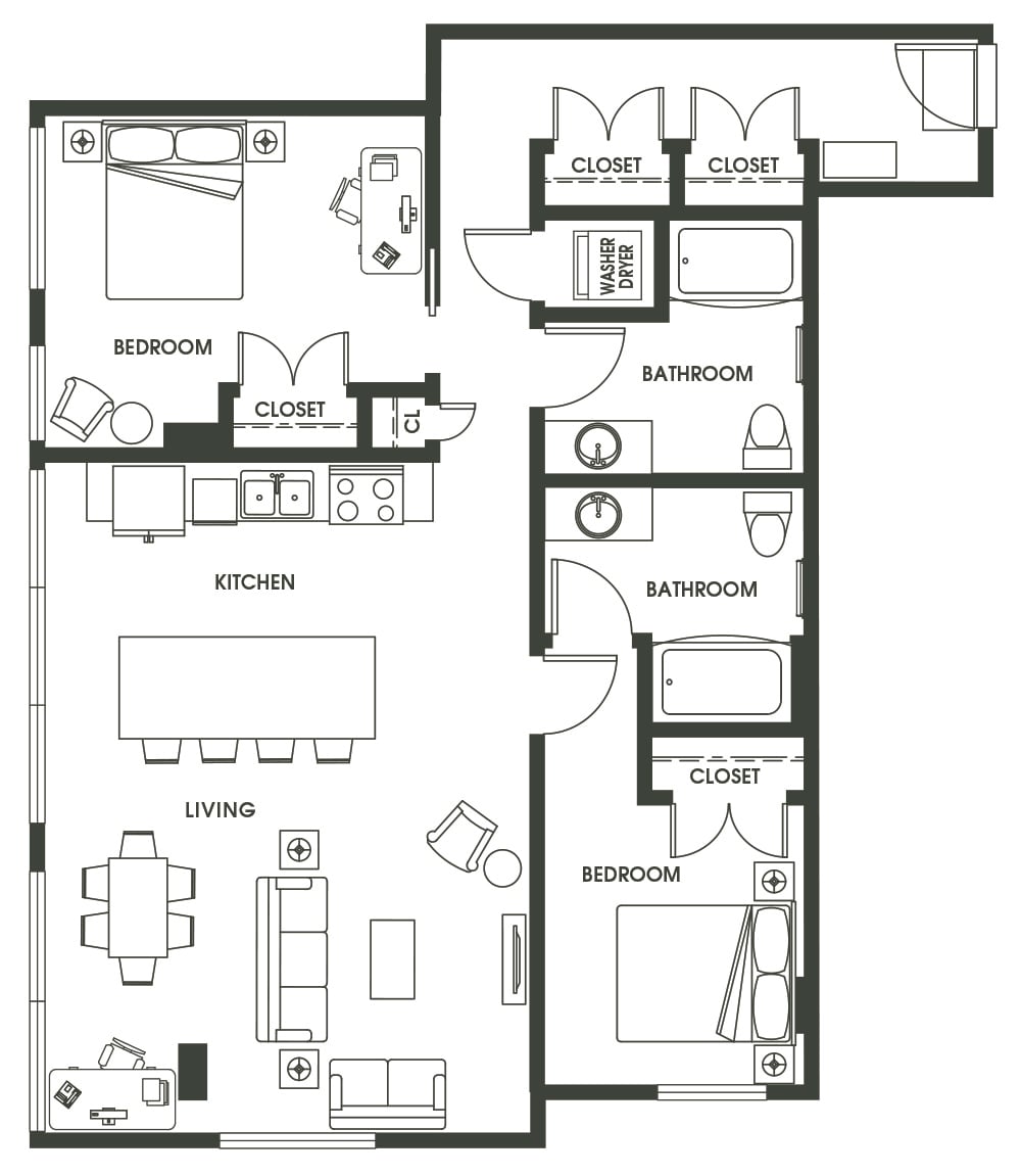 2 Bed 2 Bath B10 floor plan