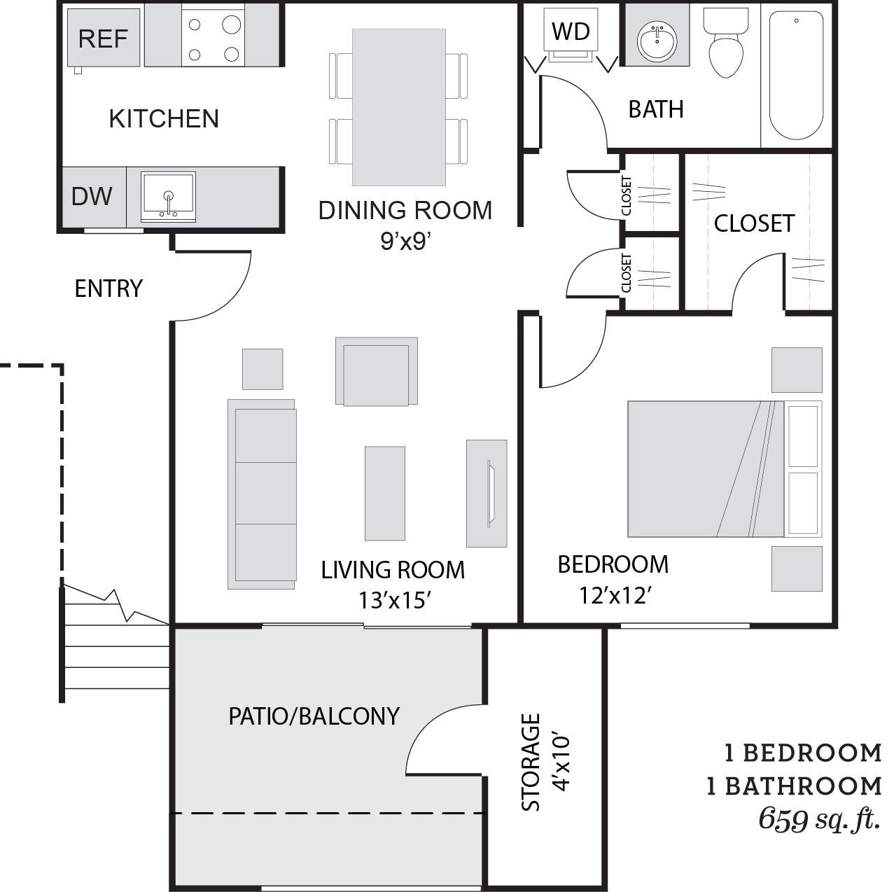 1 Bed/1 Bath-A floor plan