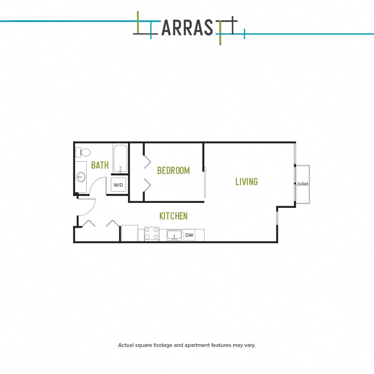 One Bed One Bath N1 floor plan