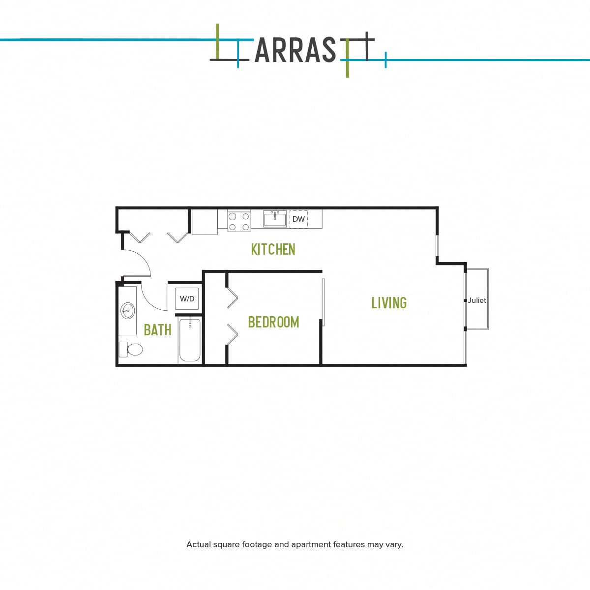 One Bed One Bath N2 floor plan