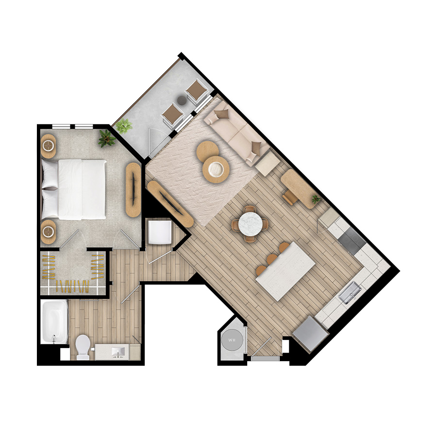 A2 - 1x1 floor plan