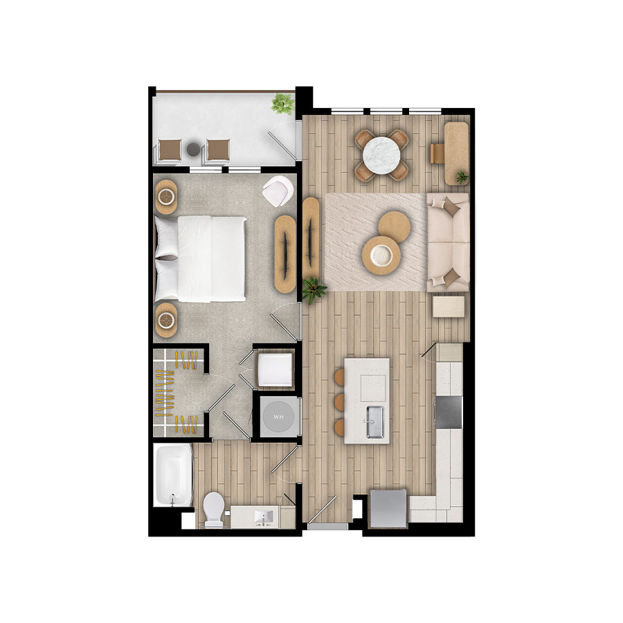 A1 - 1x1 floor plan