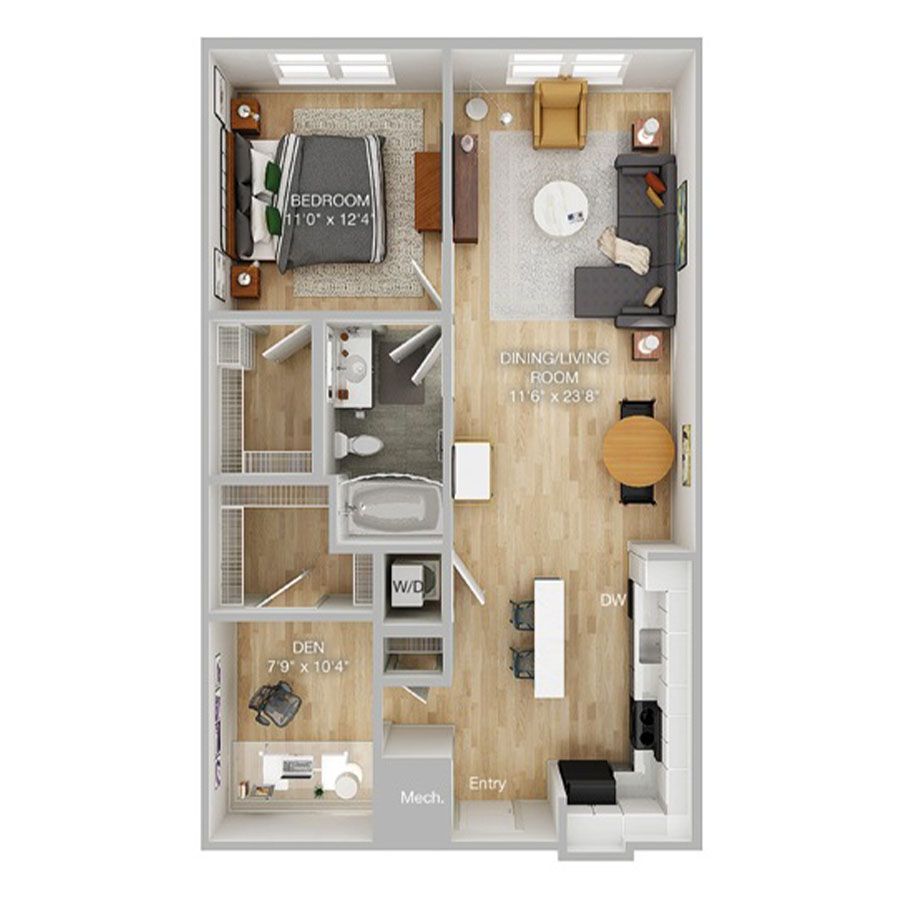 A1-1x1 with Den floor plan