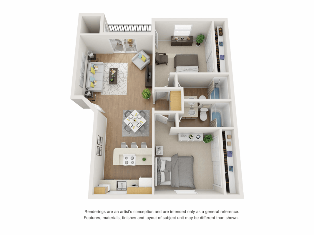 2 Bed 2 Bath floor plan