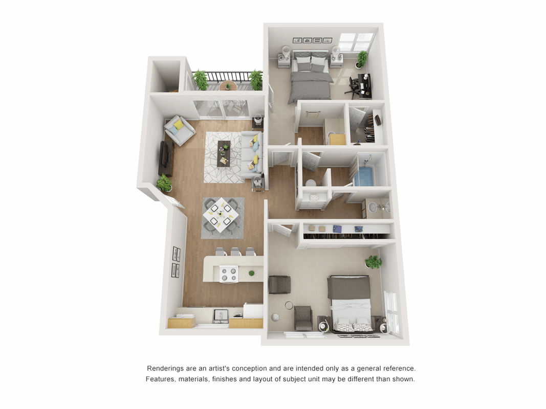 2 Bed 1 Bath floor plan