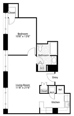 1Bed 1 Bath floor plan