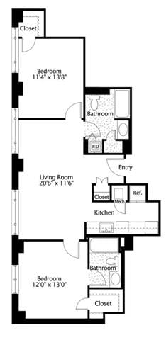 2 Bed 2 Bath floor plan