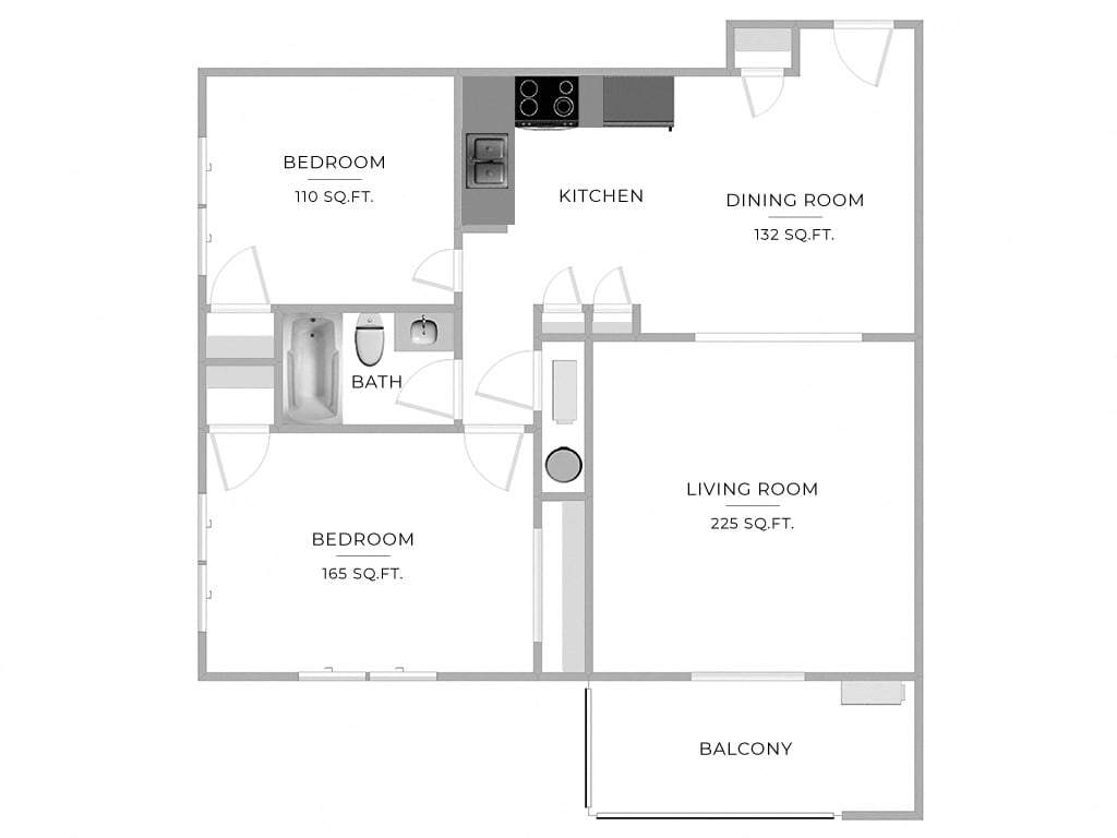 2 Bed/1 Bath-B2 floor plan