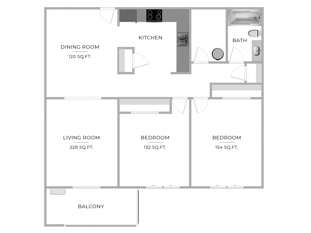 2 Bed/1 Bath-B5 floor plan