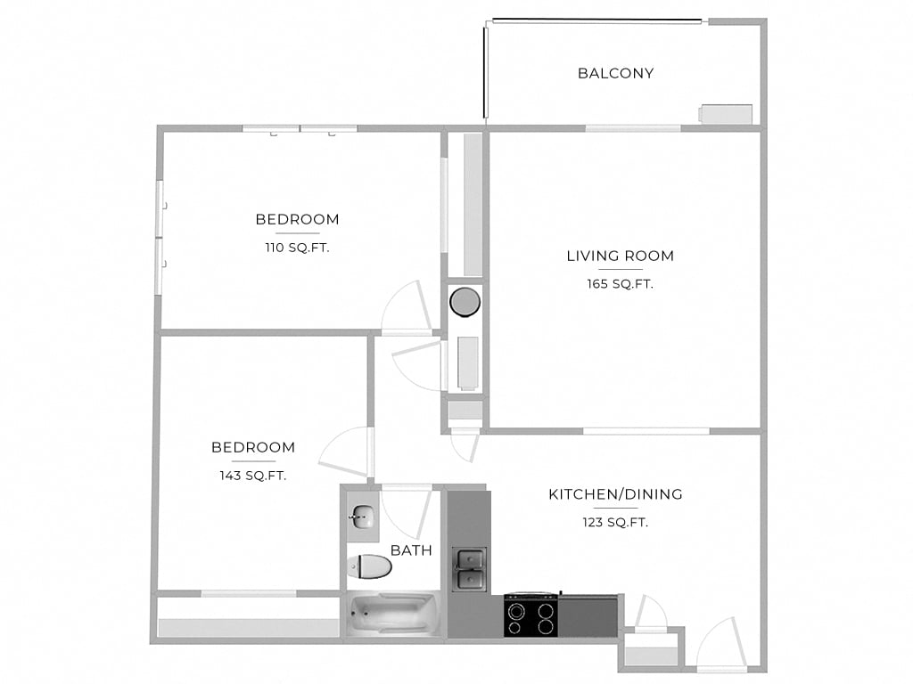 2 Bed/1 Bath-B1 floor plan